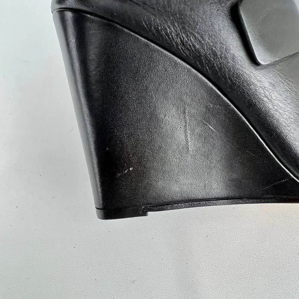 Vince Karima Wedge Mule Slide Sandals Black Leather Silver Detail size 8.5
